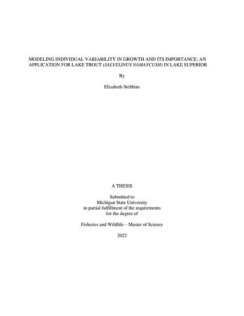 Modeling individual variability in growth and its importance : an application for lake trout (salvelinus namaycush) in Lake Superior