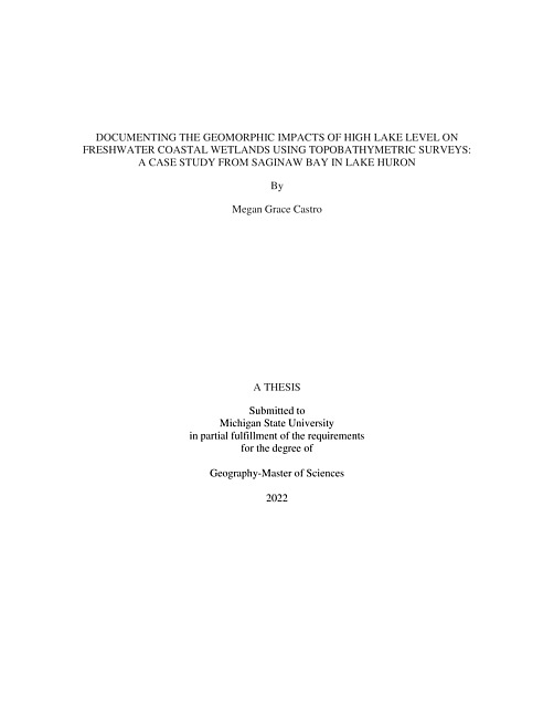 Documenting the geomorphic impacts of high lake level on freshwater coastal wetlands using topobathymetric surveys : a case study from saginaw bay in Lake Huron