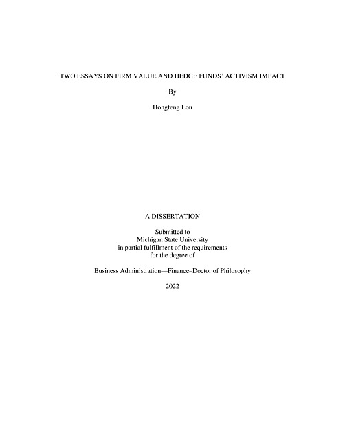 Two essays on firm value and hedge funds' activism impact