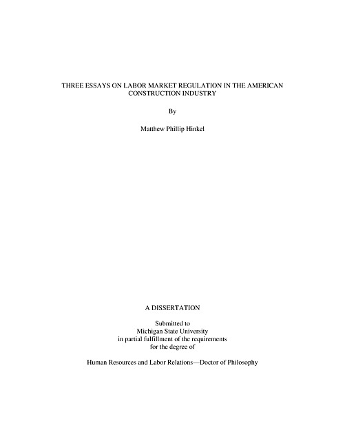 Three essays on labor market regulation in the American construction industry