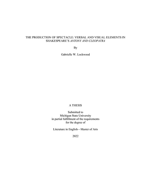 The production of spectacle : verbal and visual elements in Shakespeare's Antony and Cleopatra