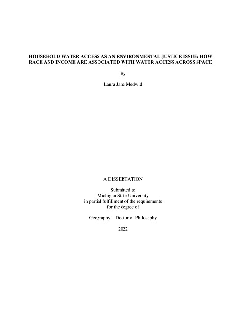 Household water access as an environmental justice issue : how race and income are associated with water access across space