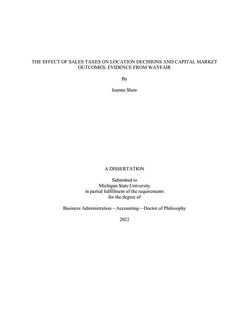 The effect of sales taxes on location decisions and capital market outcomes : evidence from Wayfair