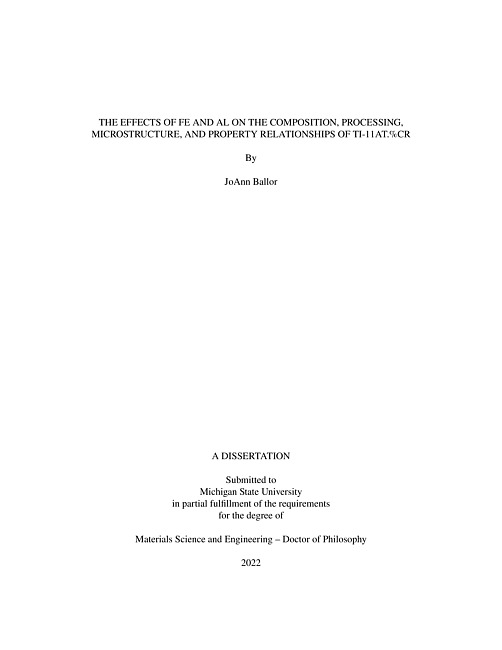 The effects of Fe and Al on the composition, processing, microstructure, and property relationships of ti-11at.%cr