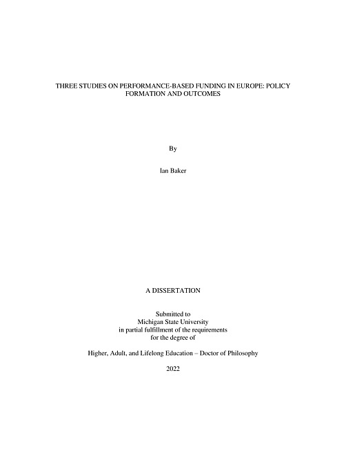 Three studies on performance-based funding in Europe : policy formation and outcomes