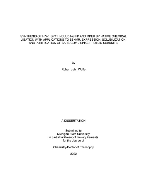 Synthesis of hiv-1 gp41 including fp and mper by native chemical ligation with applications to ssnmr : expression, solubilization, and purification of sars-cov-2 spike protein subunit 2