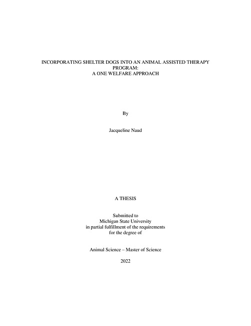 Incorporating shelter dogs into an animal assisted therapy program : a one welfare approach