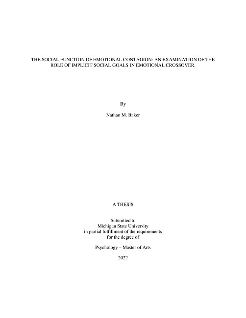 The social function of emotional contagion : an examination of the role of implicit social goals in emotional crossover