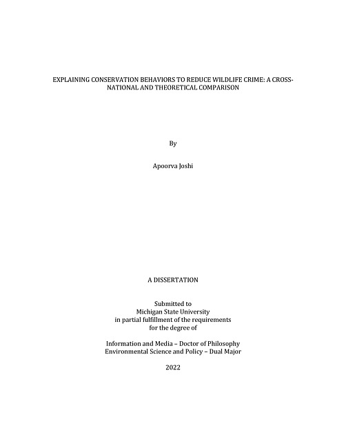 Explaining conservation behaviors to reduce wildlife crime : a cross-national and theoretical comparison