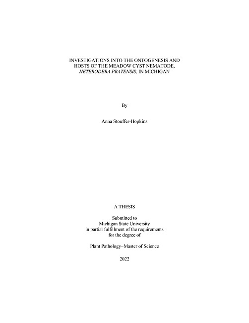 Investigations into the ontogenesis and hosts of the meadow cyst nematode, H. pratensis, in Michigan