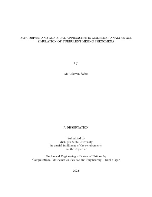 Data-driven and nonlocal approaches in modeling, analysis and simulation of turbulent mixing phenomena