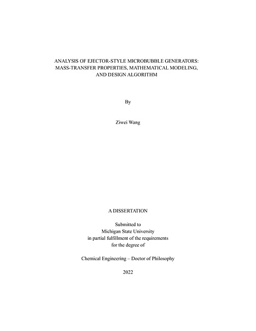 Analysis of ejector-style microbubble generators : mass-transfer properties, mathematical modeling, and design algorithm