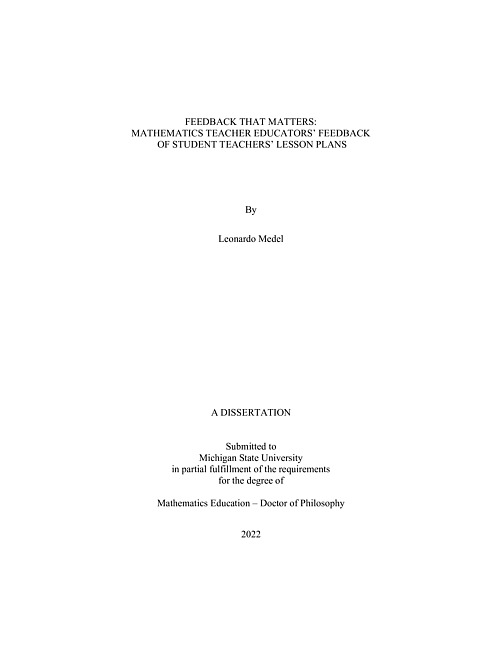 Feedback that matters : mathematics teacher educators' feedback of student teachers' lesson plans