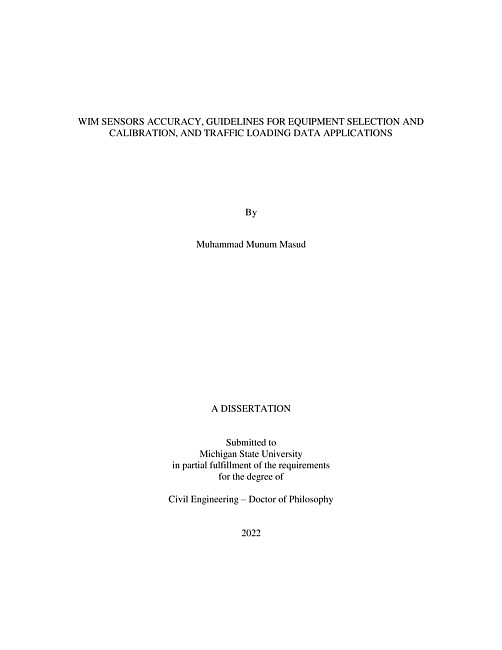 Wim sensors accuracy, guidelines for equipment selection and calibration, and traffic loading data applications