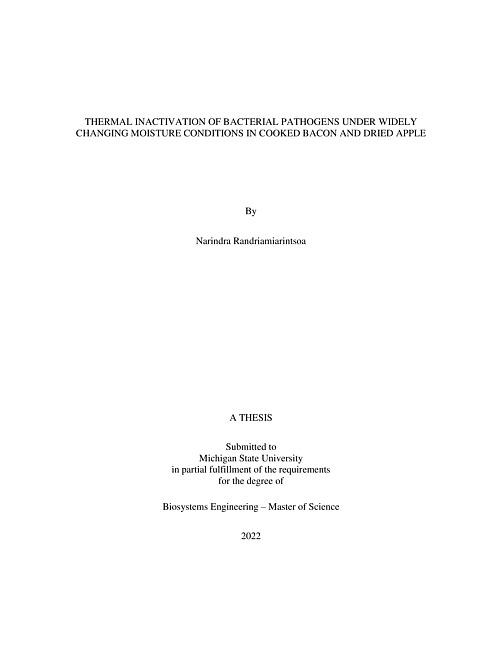 Thermal inactivation of bacterial pathogens under widely changing moisture conditions in cooked bacon and dried apple