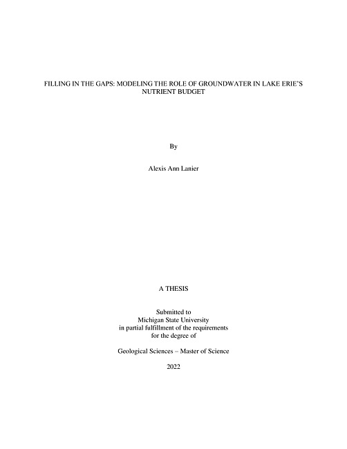 Filling in the gaps : modeling the role of groundwater in Lake Erie's nutrient budget