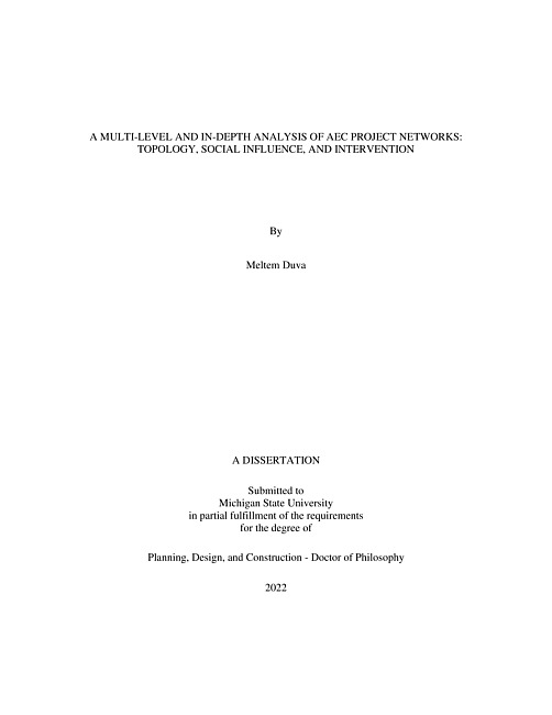 A multi-level and in-depth analysis of AEC project networks : topology, social influence, and intervention