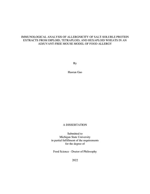 Immunological analysis of allergenicity of salt-soluble protein extracts from diploid, tetraploid, and hexaploid wheats in an adjuvant-free mouse model of food allergy