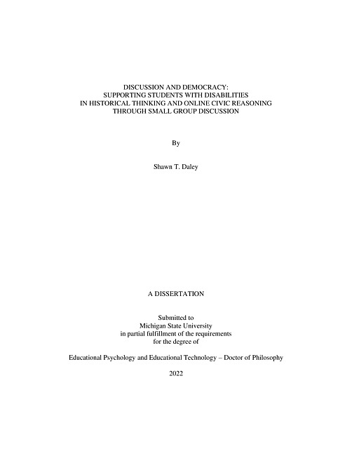 Discussion and democracy : supporting students with disabilities in historical thinking and online civic reasoning through small group discussion