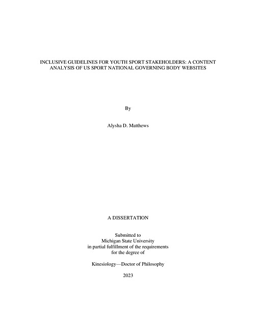 Inclusive guidelines for youth sport stakeholders : A content analysis of US Sport National Governing Body websites