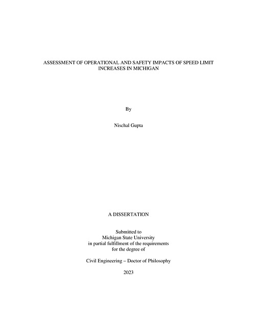 Assessment of Operational and Safety Impacts of Speed Limit Increases in Michigan