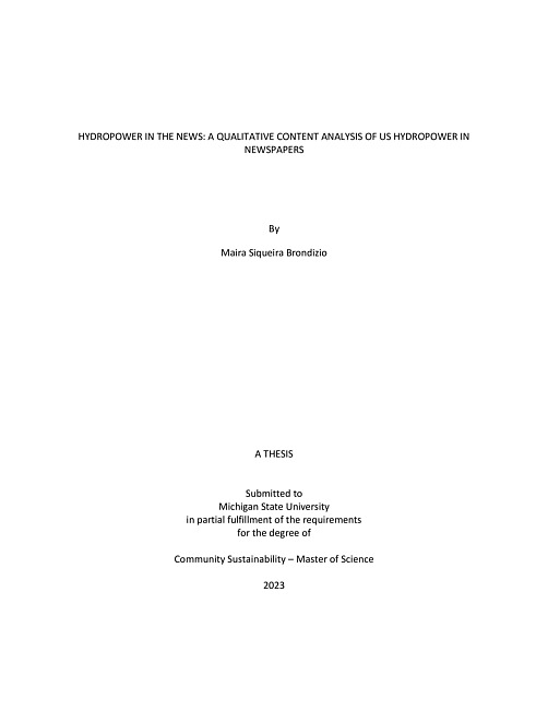 Hydropower in the News : A Qualitative Content Analysis of US Hydropower in Newspapers