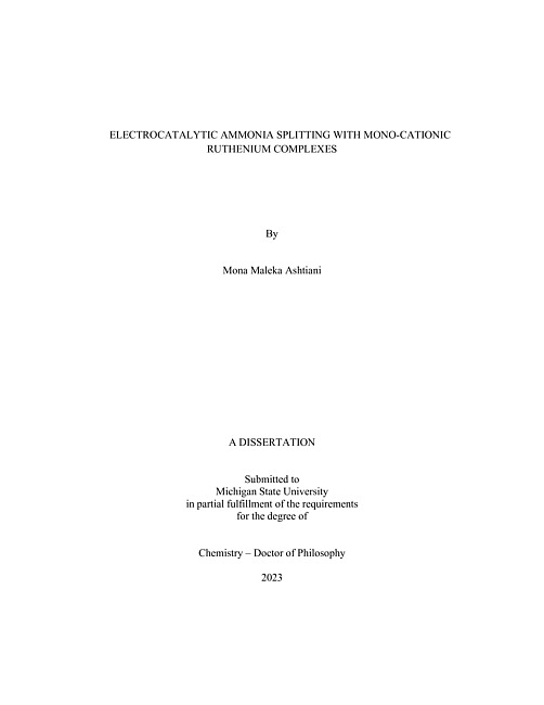 ELECTROCATALYTIC AMMONIA SPLITTING WITH MONO-CATIONIC RUTHENIUM COMPLEXES