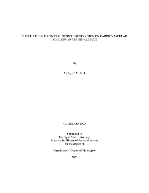 THE EFFECT OF POSTNATAL GROWTH RESTRICTION ON CARDIOVASCULAR DEVELOPMENT IN FEMALE MICE