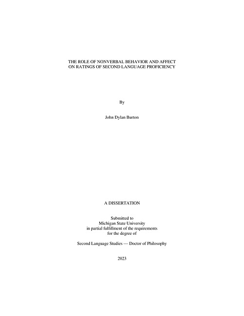 THE ROLE OF NONVERBAL BEHAVIOR AND AFFECT ON RATINGS OF SECOND LANGUAGE PROFICIENCY