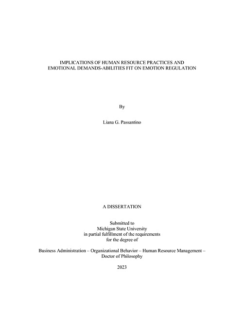 Implications of Human Resource Practices and Emotional Demands-Abilities Fit on Emotion Regulation