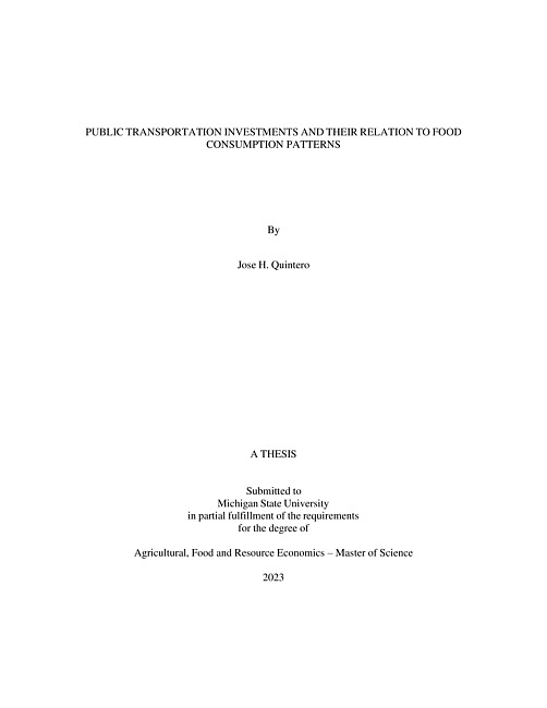 PUBLIC TRANSPORTATION INVESTMENTS AND THEIR RELATION TO FOOD CONSUMPTION PATTERNS