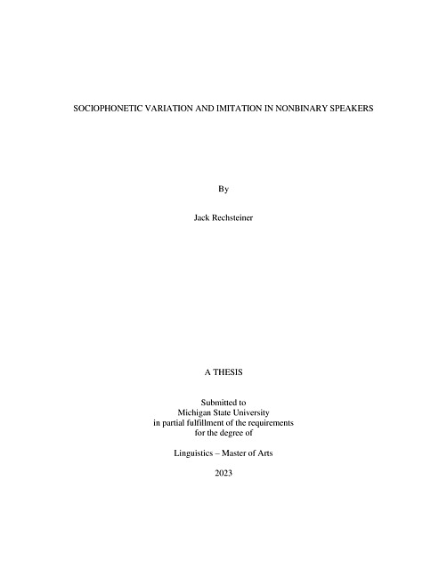 SOCIOPHONETIC VARIATION AND IMITATION IN NONBINARY SPEAKERS