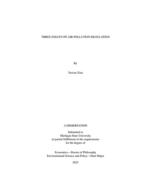 THREE ESSAYS ON AIR POLLUTION REGULATION