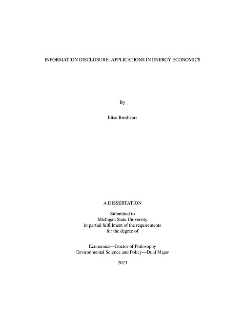 Information Disclosure : Applications in Energy Economics