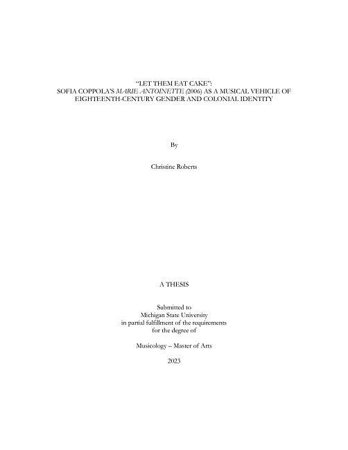 "Let them eat cake" : Sofia Coppola's Marie Antoinette (2006) as a musical vehicle of eighteenth-century gender and colonial identity