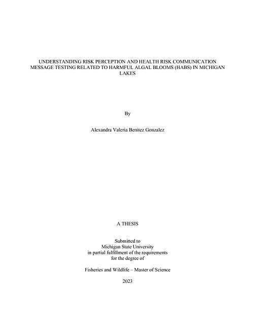 Understanding risk perception and health risk communication message testing related to harmful algal blooms (HABs) in Michigan lakes