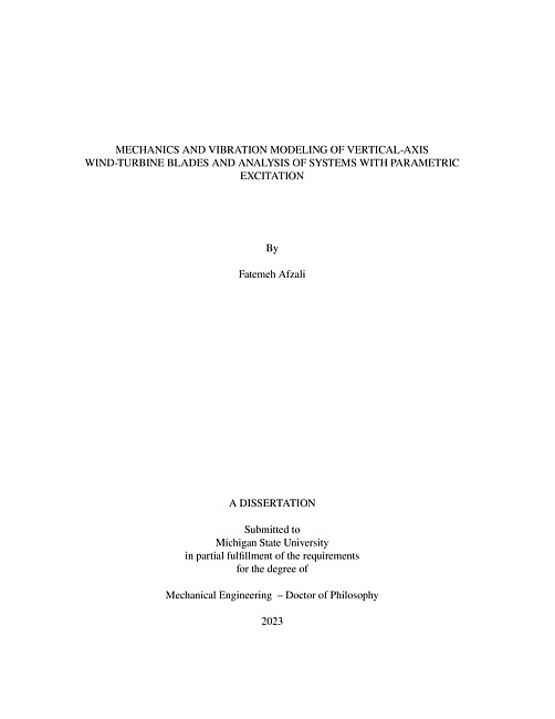 Mechanics and vibration modeling of vertical-axis wind-turbine blades and analysis of systems with parametric excitation