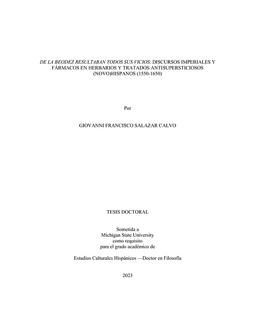 De la beodez resultaban todos sus vicios : discursos imperiales y farmacos en herbarios y tratados antisupersticiosos (novo)hispanos (1550-1650)