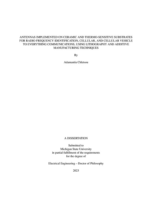 Antennas implemented on ceramic and thermo-sensitive substrates for radio frequency identification, cellular, and cellular vehicle to everything communications, using lithography and additive manufacturing techniques