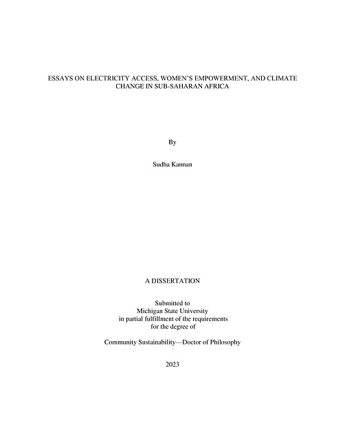 Essays on electricity access, women's empowerment, and climate change in sub-saharan africa