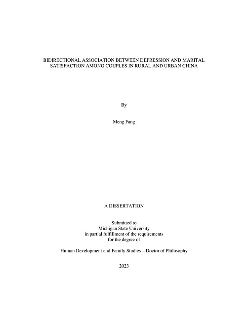 Bidirectional association between depression and marital satisfaction among couples in rural and urban China =