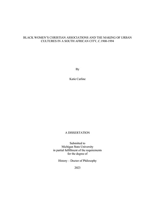 Black women's Christian associations and the making of urban cultures in a South African city, c.1900-1994