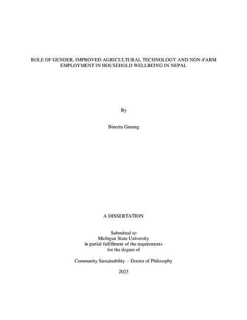 Role of gender, improved agricultural technology and non-farm employment in household wellbeing in Nepal