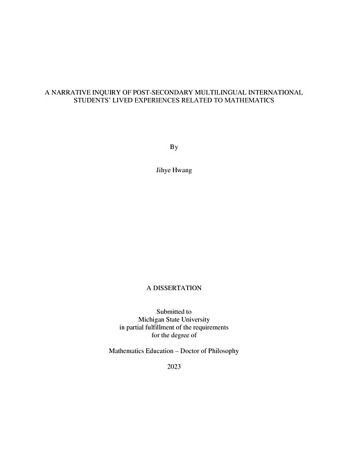 A narrative inquiry of post-secondary multilingual international students' lived experiences related to mathematics