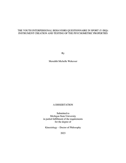 The youth interpersonal behaviors questionnaire in sport (Y-IBQ) : instrument creation and testing of the psychometric properties