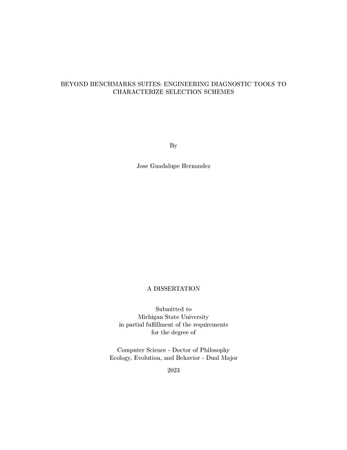 Beyond benchmarks suites : engineering diagnostic tools to characterize selection schemes