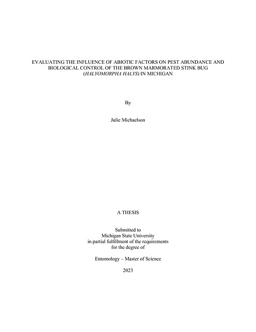 Evaluating the influence of abiotic factors on pest abundance and biological control of the brown marmorated stink bug (Halyomorpha halys) in Michigan