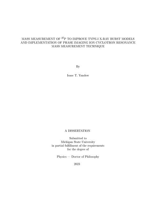 Mass measurement of 27p to improve type-I x-ray burst models and implementation of phase imaging ion cyclotron resonance mass measurement technique