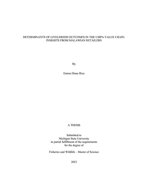 Determinants of livelihood outcomes in the Usipa value chain : insights from mMlawian retailers