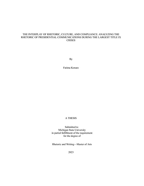 The interplay of rhetoric, culture, and compliance : analyzing the rhetoric of presidential communications during the largest Title IX crises